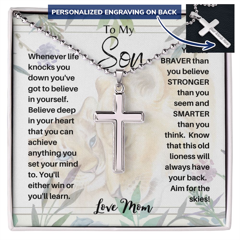 Engraved Stainless Steel Cross Necklace