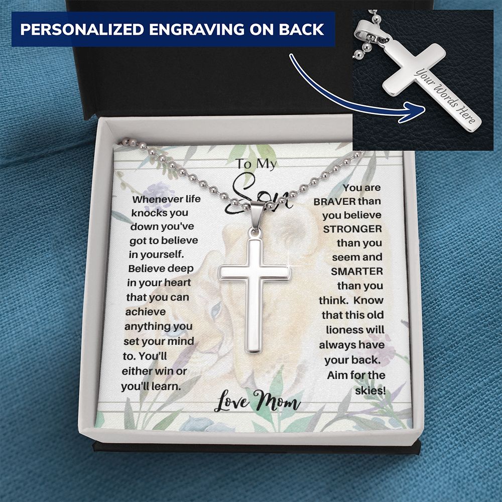 Engraved Stainless Steel Cross Necklace