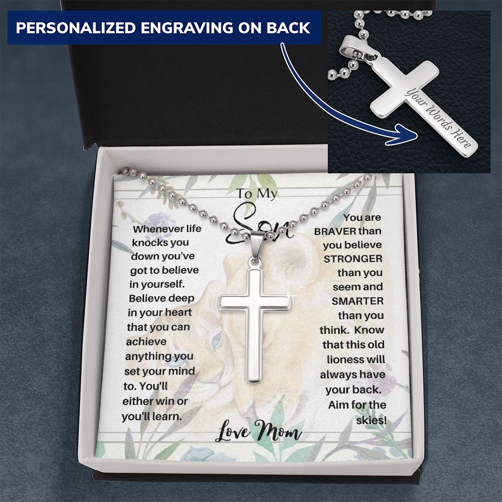 Engraved Stainless Steel Cross Necklace