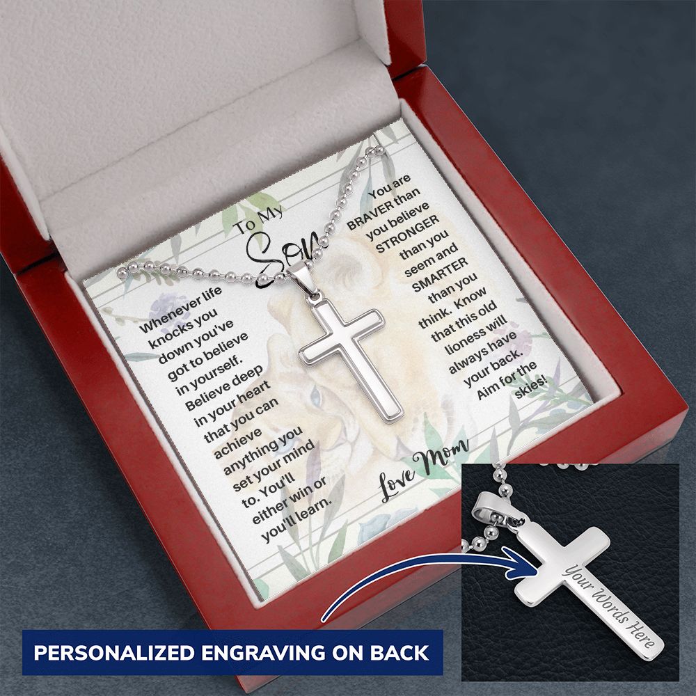 Engraved Stainless Steel Cross Necklace