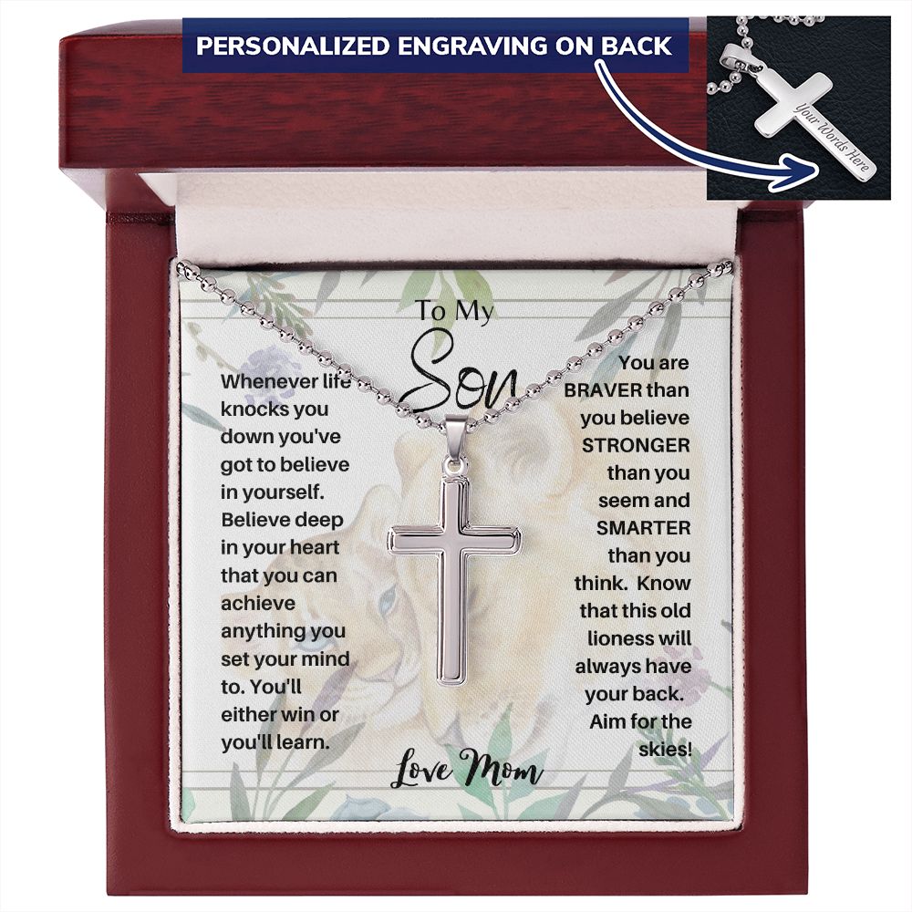 Engraved Stainless Steel Cross Necklace