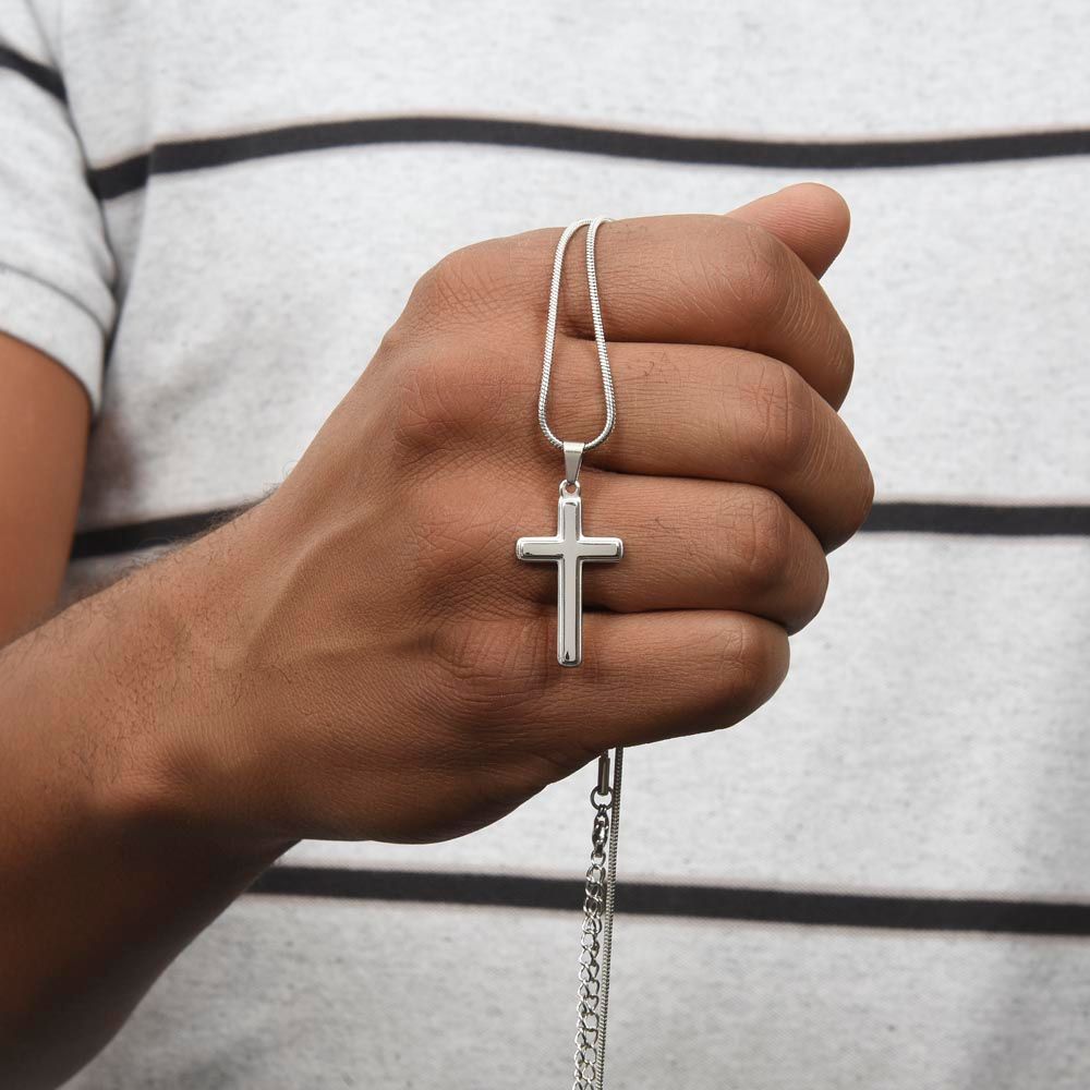 Engraved Stainless Steel Cross Necklace