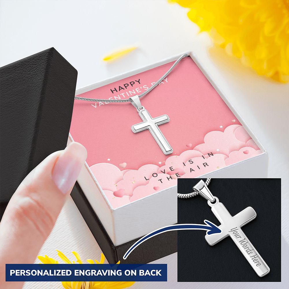 Engraved Stainless Steel Cross Necklace