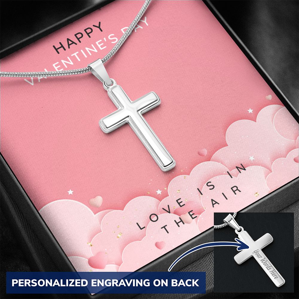 Engraved Stainless Steel Cross Necklace