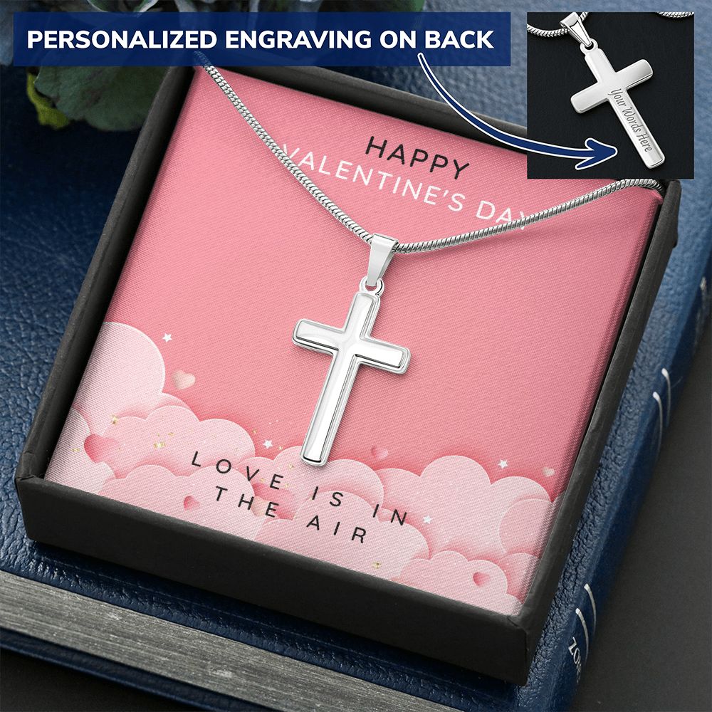 Engraved Stainless Steel Cross Necklace