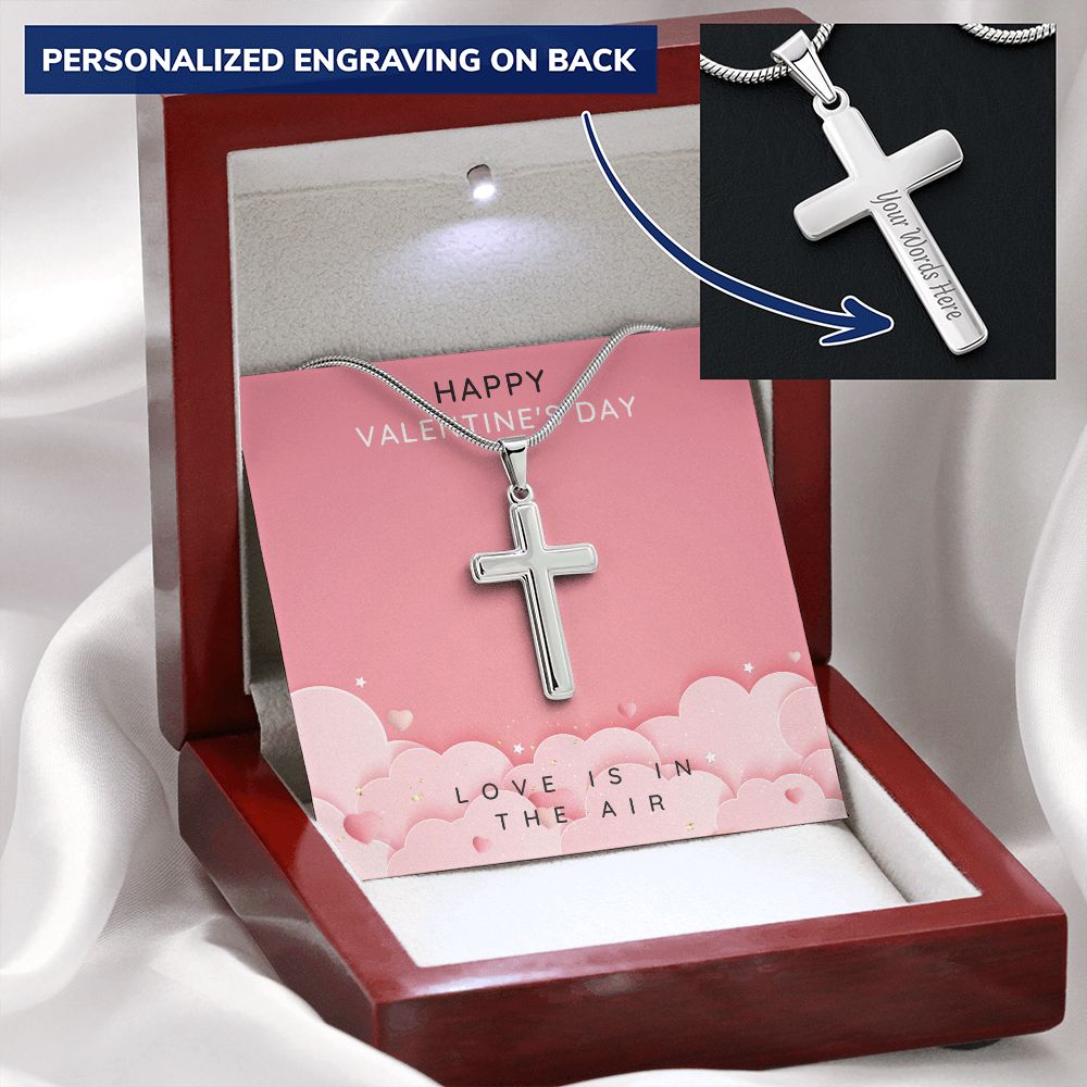 Engraved Stainless Steel Cross Necklace