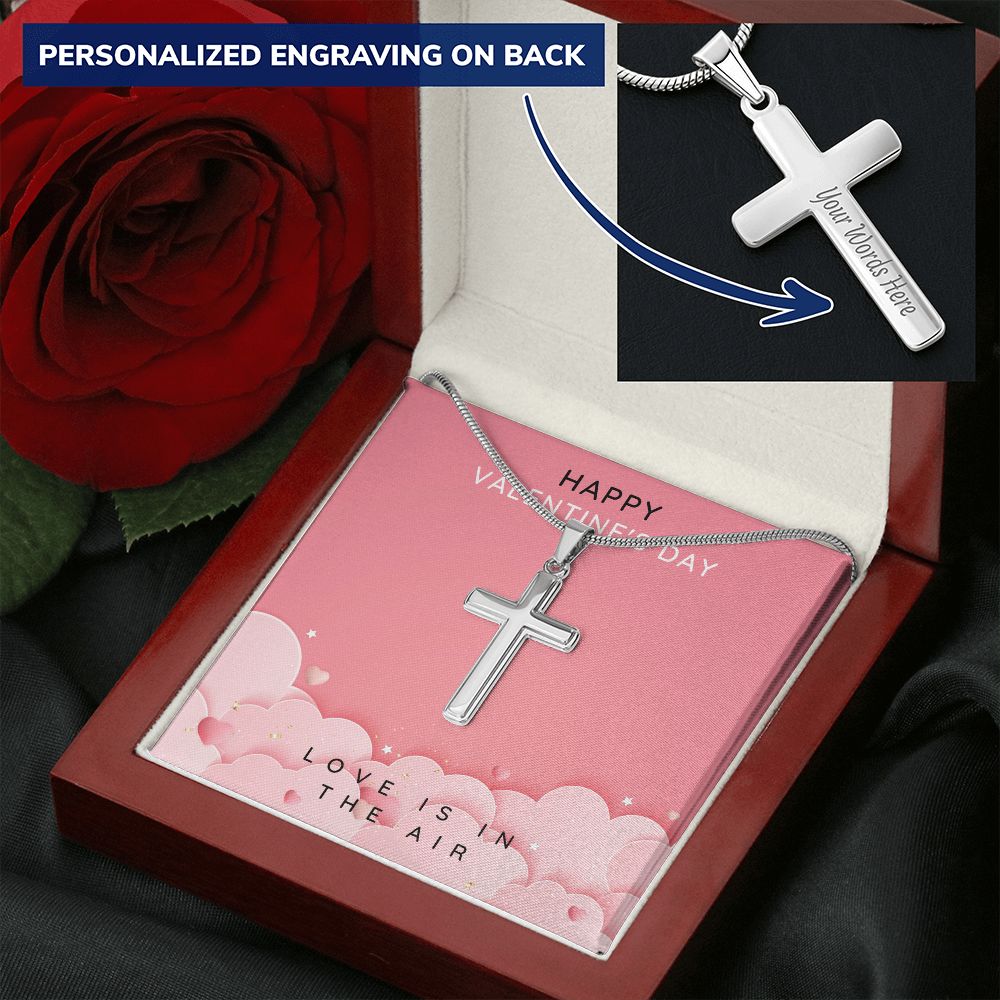Engraved Stainless Steel Cross Necklace