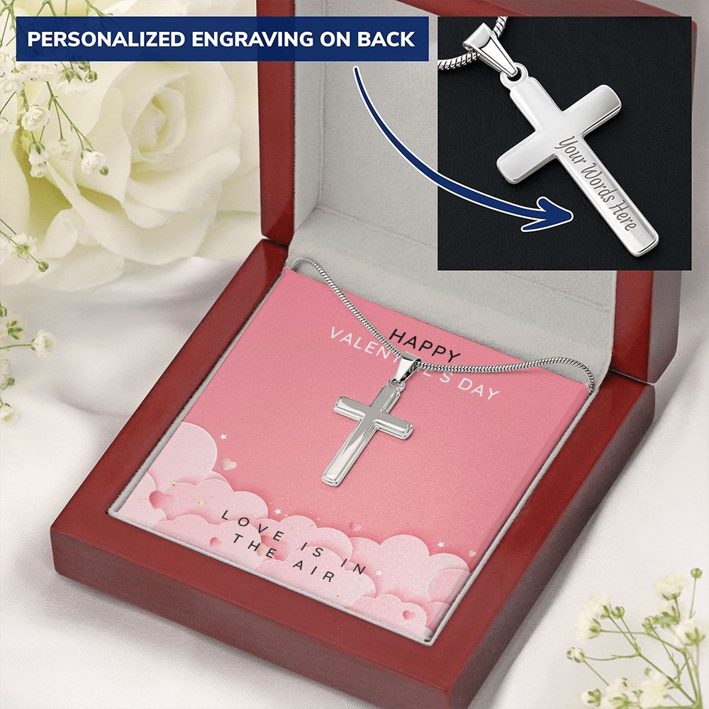 Engraved Stainless Steel Cross Necklace